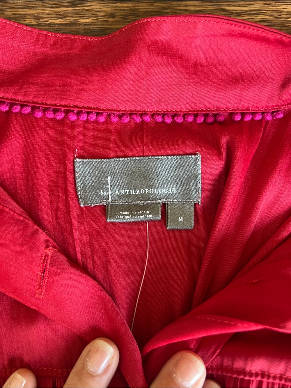 Anthropologie, Red Long-Sleeve Pleated Button Front Women's Top - Picture 2 of 5